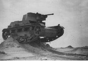 Historische Aufnahme eines polnischen 7TP-Panzers im Gelände